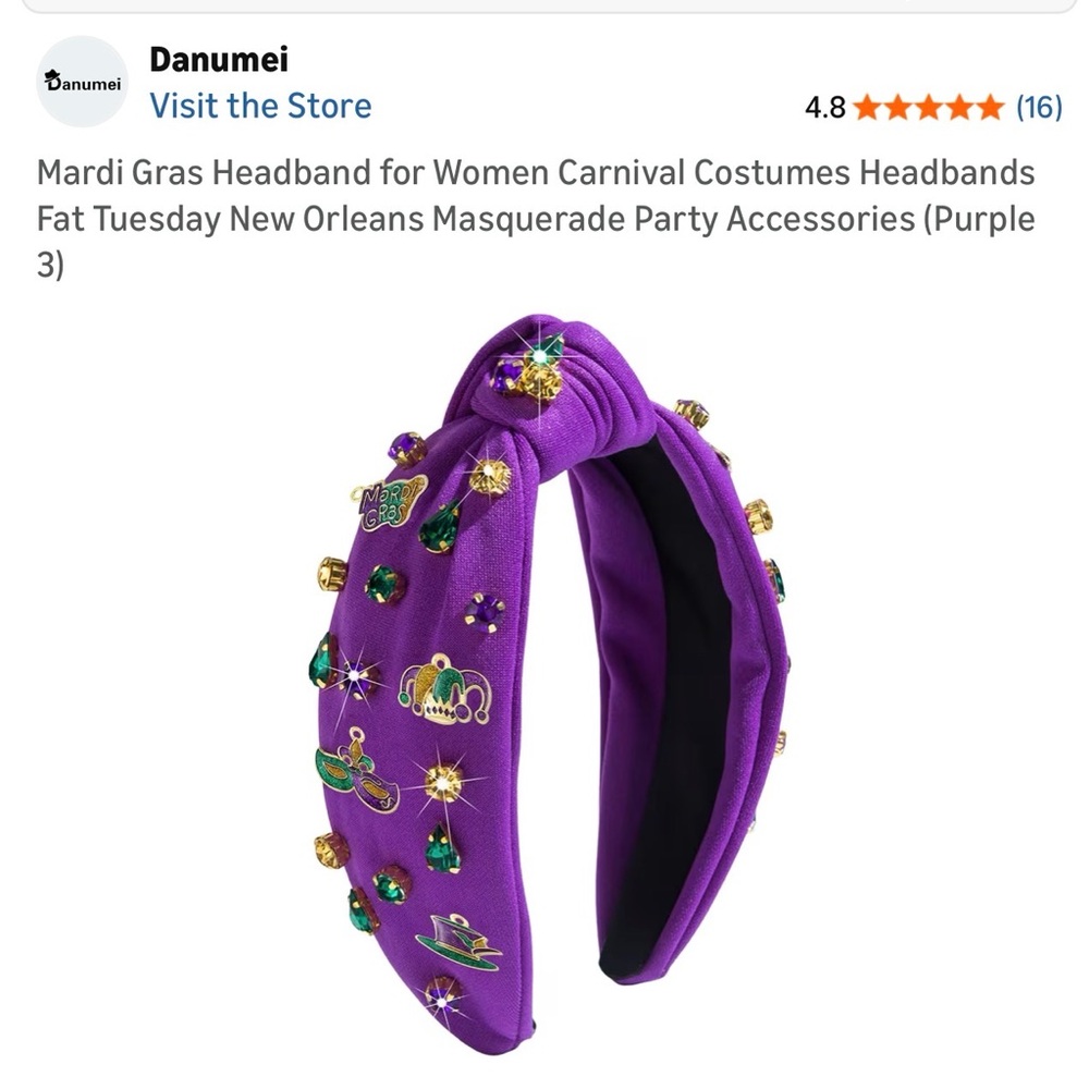 Purple Mardi Gras Jeweled Knot Headband and earrings